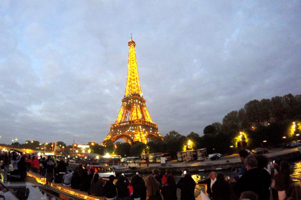 Seine River Cruise & sparkling Eiffel Tower at sunset