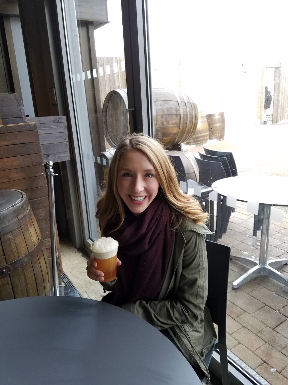 Drinking a butterbeer at the Harry Potter Studio Tour in London 
