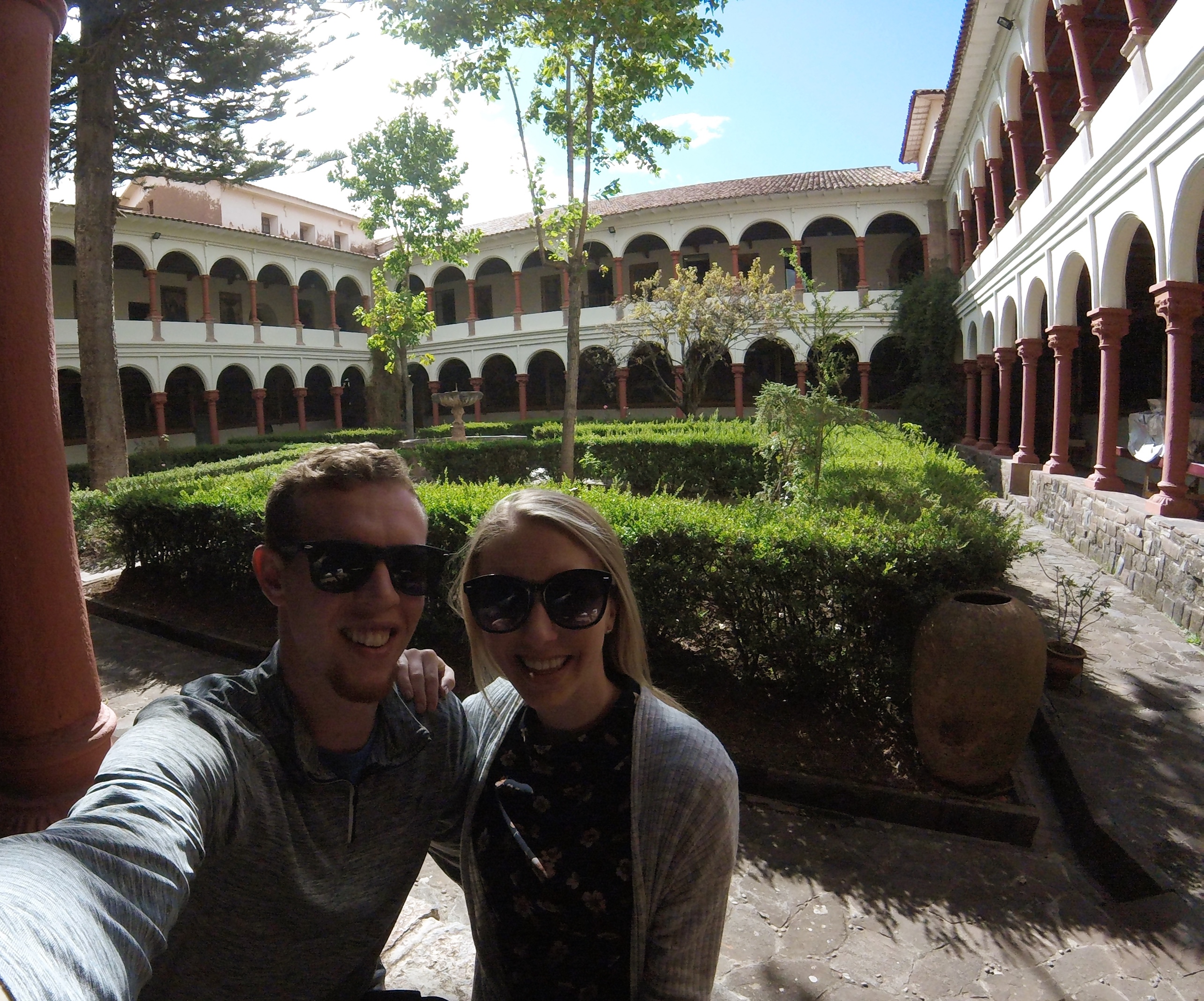 Mark and Amanda in the courtyard at the Monastery of San Francisco 