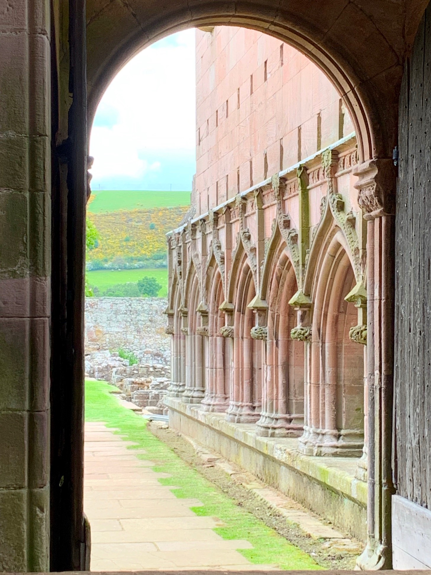 View from inside Melrose Abbey in Scotland
