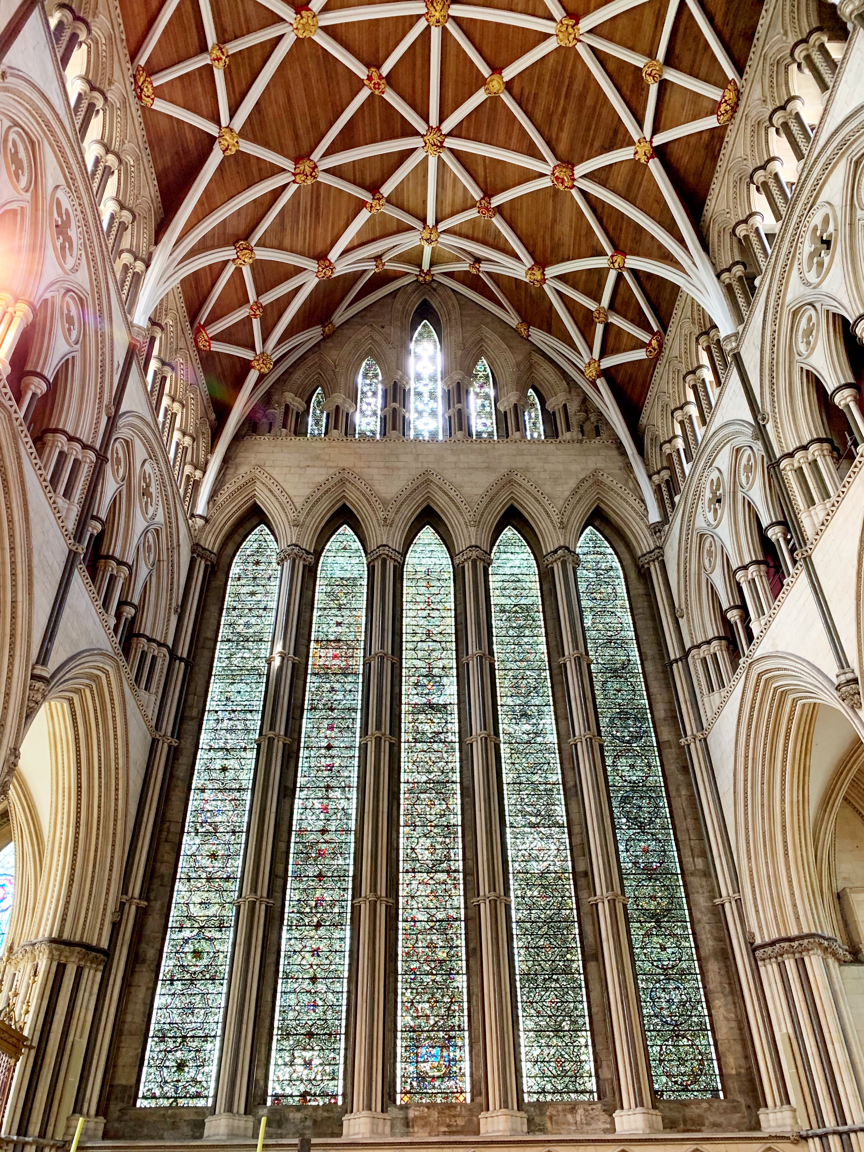 Intricate stained glass windows inside York Minster