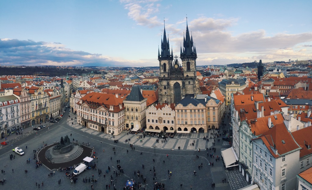 View from bell tower of Prague main square. 