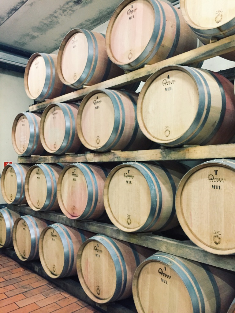 Barrels of aging wine. 